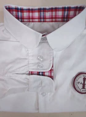 松江区各校校服同款女款衬衣纯棉红格子领长袖校服同款女生