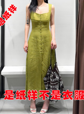 夏季新品女装法式复古无袖方领气质迷笛连衣裙纸样图纸纸板裁剪图