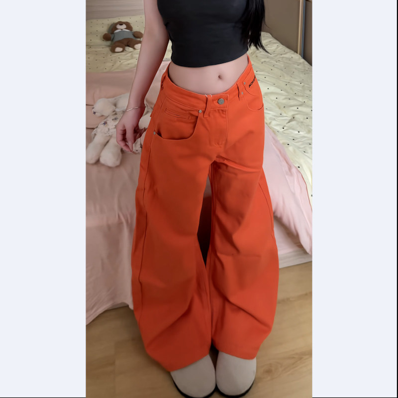 自然牛仔裤阔腿裤常规款女式宽松休闲日常穿搭潮款牛仔长裤
