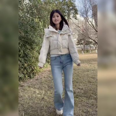 高腰显高显瘦拖地阔腿牛仔裤女