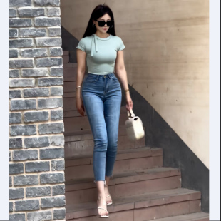 自然牛仔裤铅笔裤常规款舒适高腰修身显高夏季薄款女式牛仔九分裤