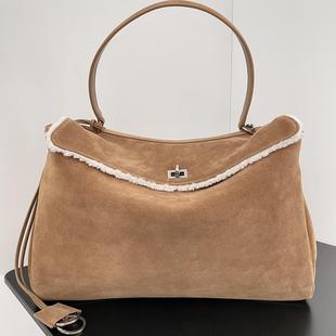 新款真皮女包磨砂皮羊羔毛复古单肩斜挎包大容量通勤托包包网红款