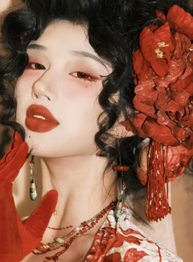 彼岸花金边流苏牡丹仿真焦边枯叶之花齐胸唐风绢花发夹红色花朵夹