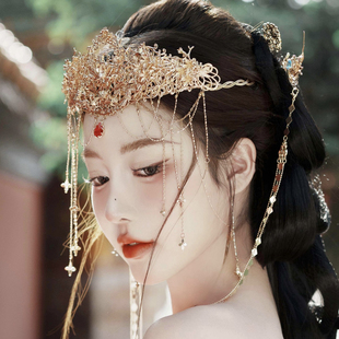 亡国公主【喜嫁】额冠婚嫁流苏额饰梁祝发冠汉服头饰古风配饰新娘