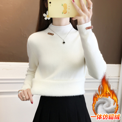 新款加厚一体绒修身百搭打底衫女