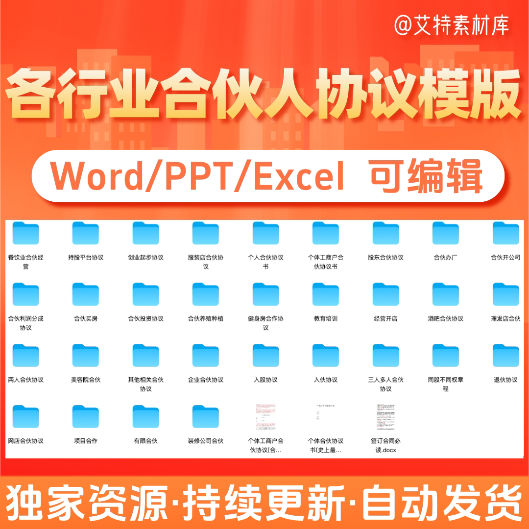 合伙人协议书范本投资开店办厂经营公司股东股权入股合作合同模板