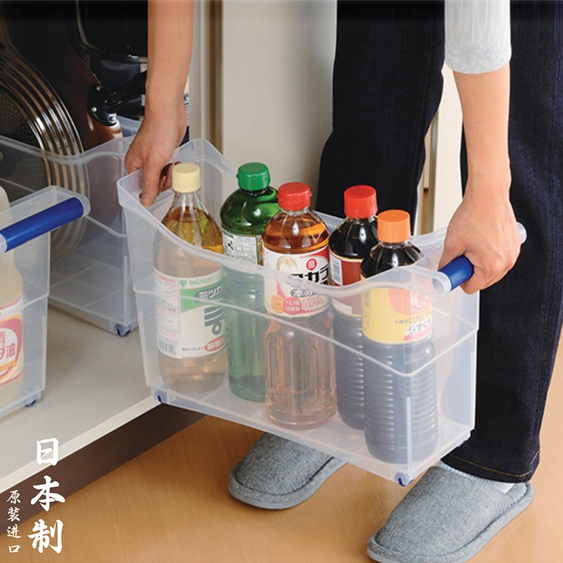 日本进口水槽下置物架落地橱柜调料瓶厨房用品收纳箱带滑轮可移动