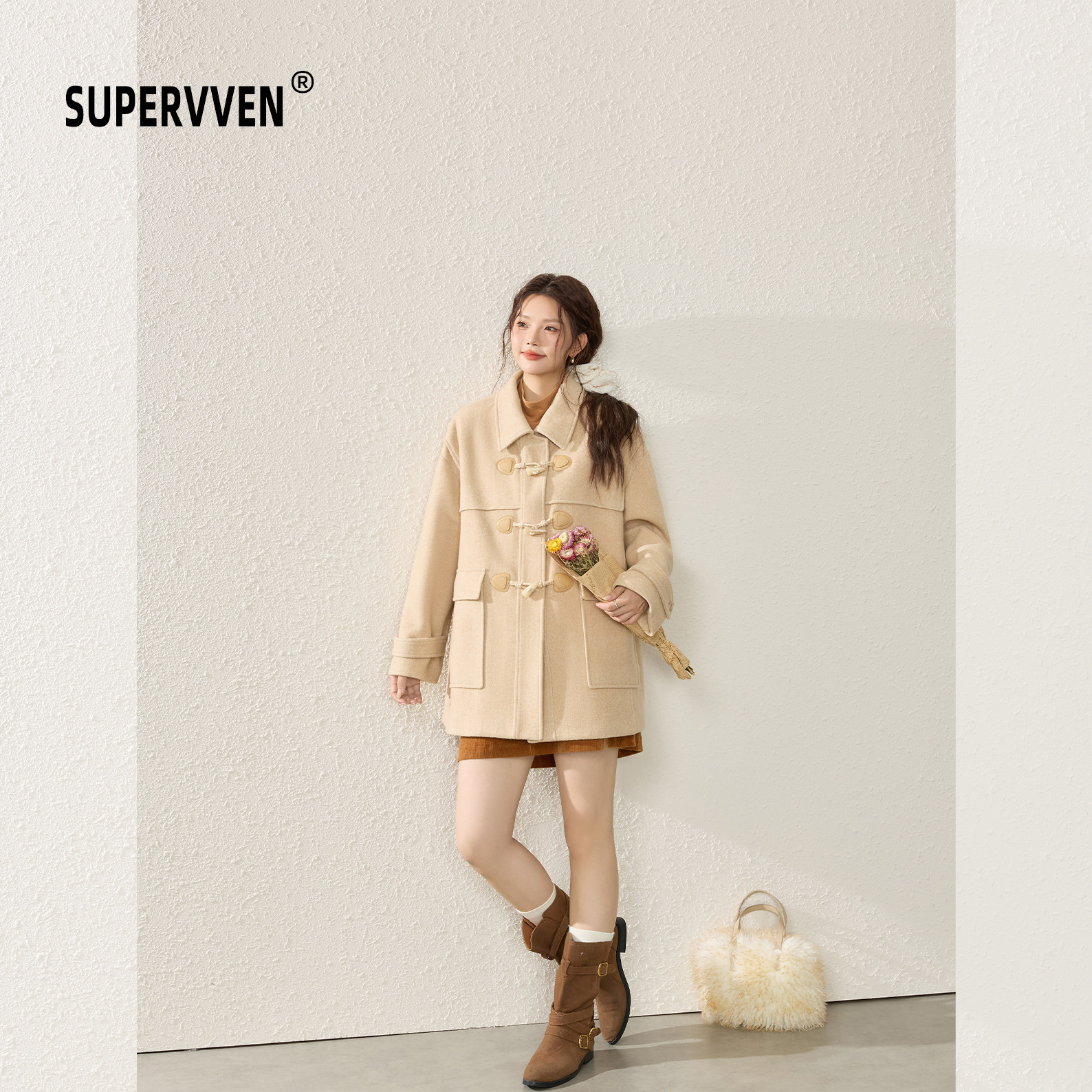 超级文 沙平水息宽松显瘦牛角扣学院风羊毛呢大衣外套女微胖大码,女装/女士精品,毛呢外套,淘宝优惠券,粉丝福利购,淘宝优惠卷