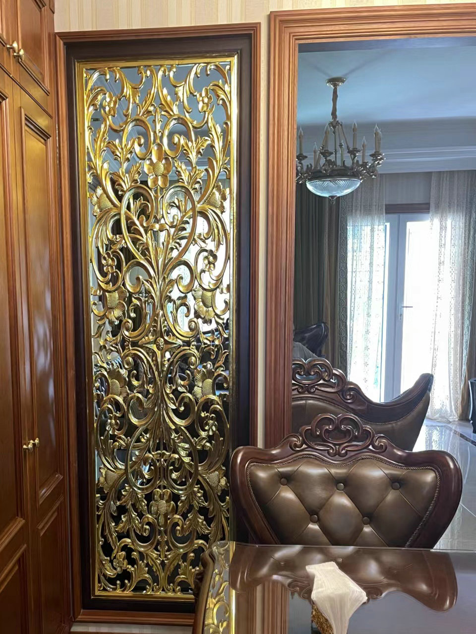 麻匠木雕定制实木欧式屏风雕花玄关隔断背景墙镂空双面雕花板