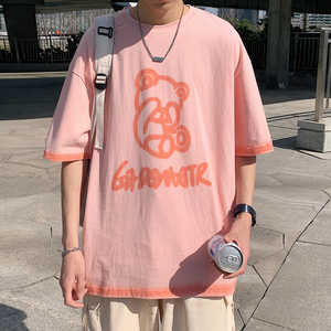 港风新款夏季宽松T恤b百搭男上衣图片