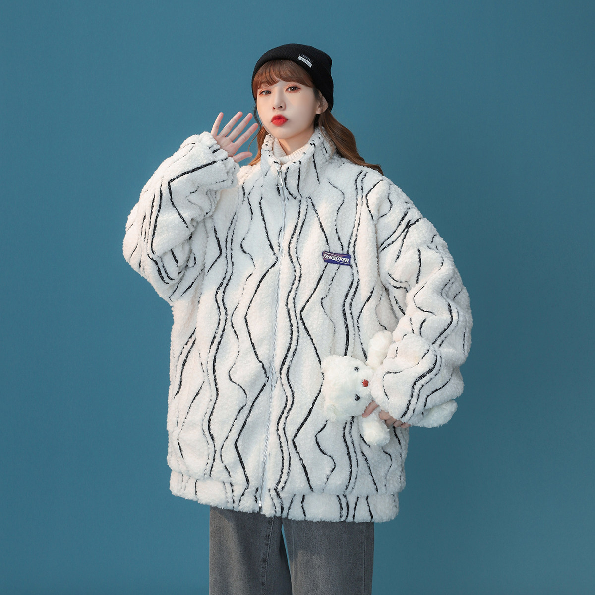 2021秋冬新款中性风百搭条纹棉衣潮棉服M6029图片