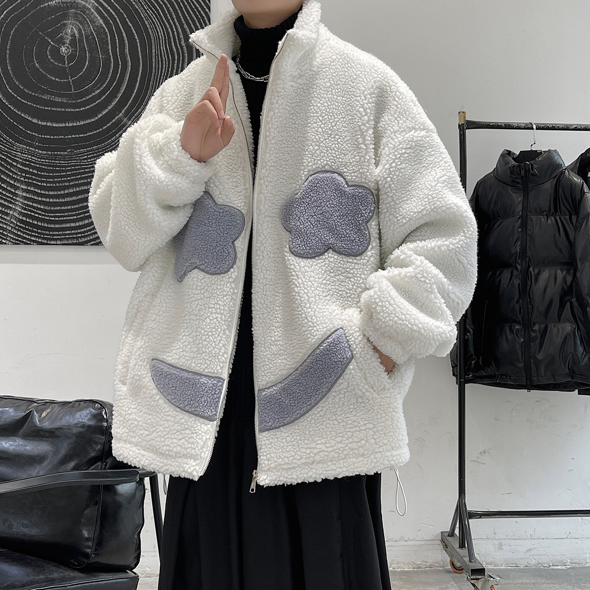 2021港风秋冬新款羊羔毛外套百搭宽松棉衣MY005,男装棉衣,电商A132（原电商B245）