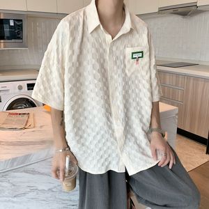港风衬衫新立体华夫格短袖衬衫休闲衬衣 CS016图片