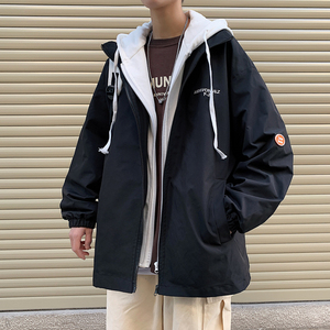 港风宽松休闲连帽假两//件外套潮夹克JK230-P85-控118图片