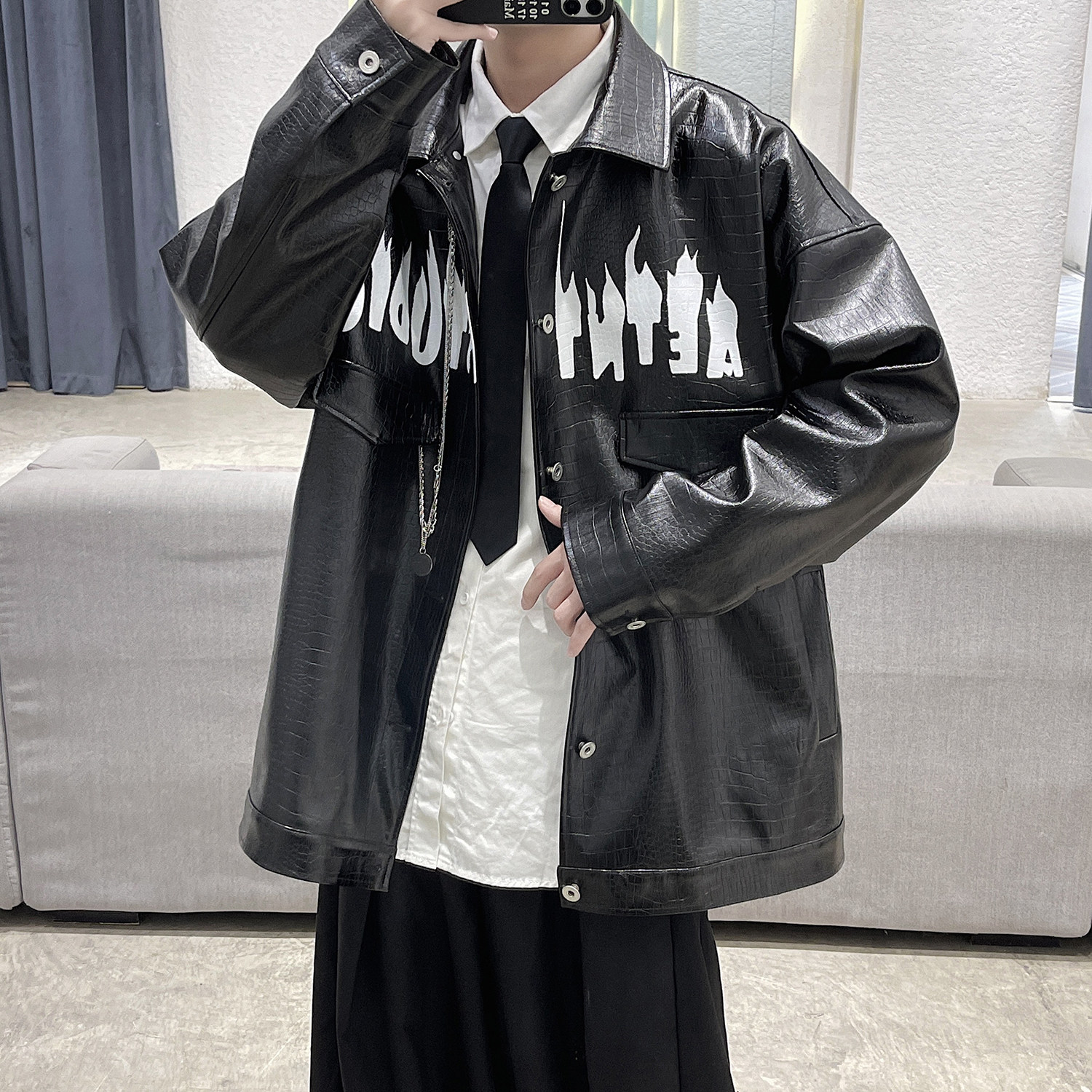 2022秋冬新款百搭宽松皮夹克外套G146-P95,男装夹克,电商A132（原电商B245）