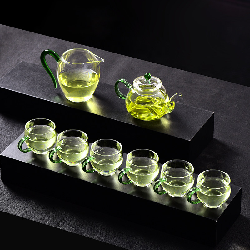 天福茗茶 耐热玻璃茶具套装 泡茶壶天福春意壶组1壶1茶海6饮杯
