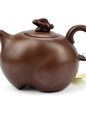 天福茗茶 陆羽紫砂扬眉兔气壶 生肖兔功夫茶具 专业茶道210c