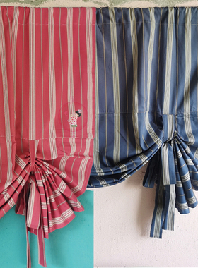 复古simply shabbyhic蓝色红色条纹系带提拉罗马帘门帘书房窗帘