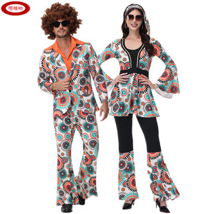 嗯喃呐欧美70年代嬉皮服时尚印花情侣复古迪斯科服装万圣节装扮服