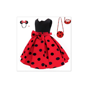 迪士尼米妮公主裙儿童裙子女童连衣裙夏装发箍宝宝周岁生日礼服装