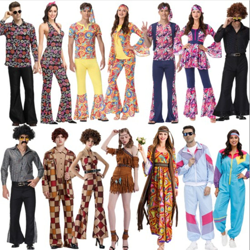 复古迪斯科小丑服装disco70年代嬉皮士衣服cos万圣节酒吧情侣演出