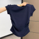 褶皱收腰修身 圆领正肩短袖 女T恤夏2026新款 设计感藏蓝色气质上衣