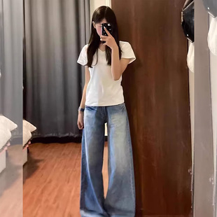 上衣打底时尚 白色V领正肩T恤女短袖 修身 纯棉显瘦基础款 夏2026新款