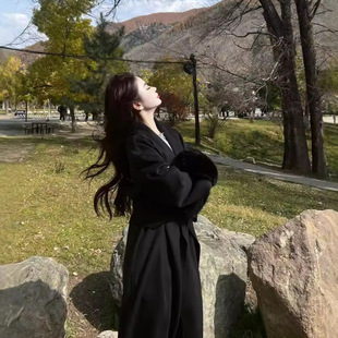 周淼同款2025秋冬双面羊绒大衣女长款狐狸毛袖皮草外套貂毛毛毛袖