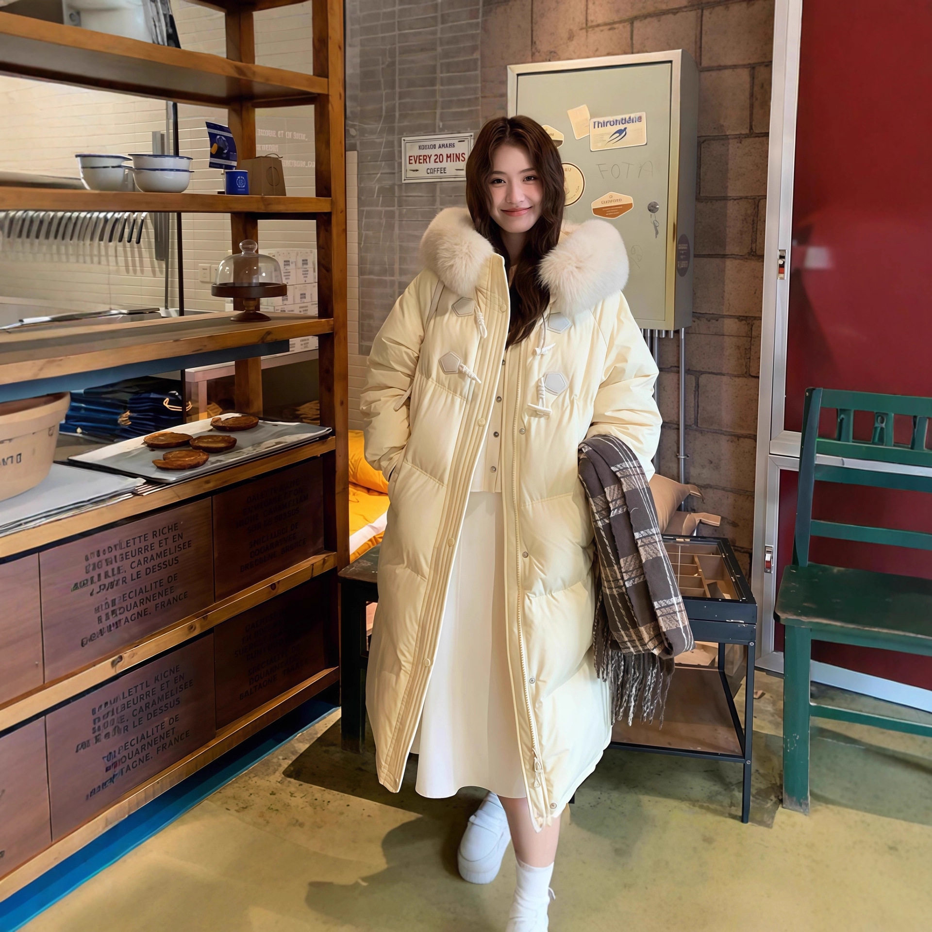 羽绒服女冬季2025新款中长款牛角扣设计感小众大毛领加厚长款外套