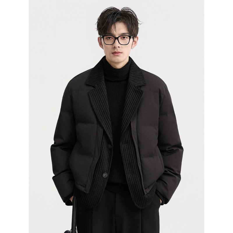假两件拼接西装领高级设计感BJZE25冬季羽绒服男加厚保暖鸭绒外套