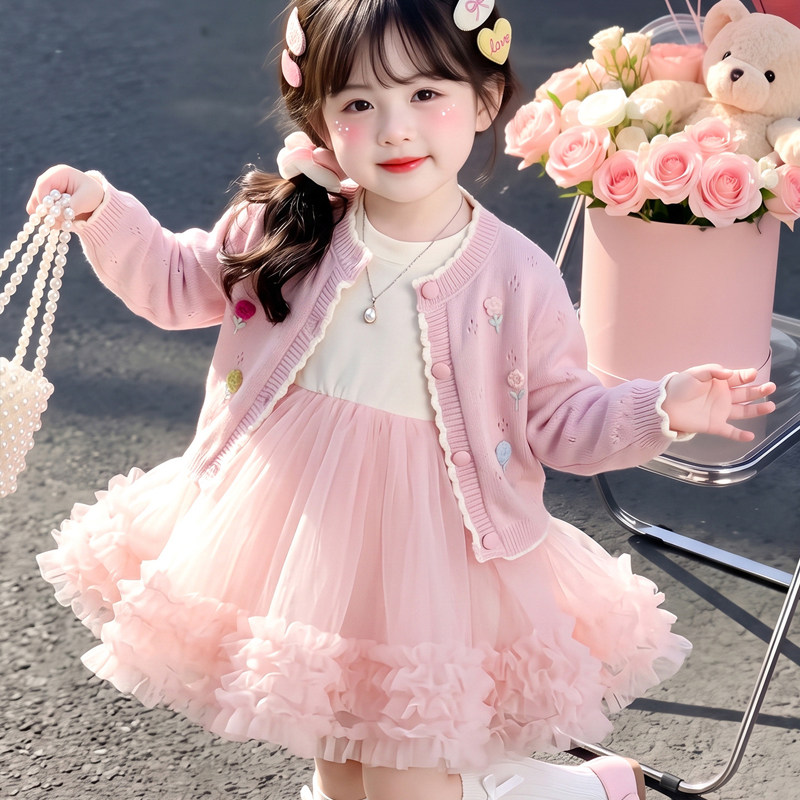 女童公主裙秋季新款儿童连衣裙两件套女童生日礼服裙蓬蓬裙网纱裙