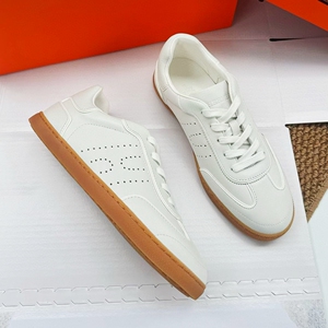 欧洲站真皮德训鞋女白色透气系带休闲H板鞋百平底搭运动鞋小白鞋