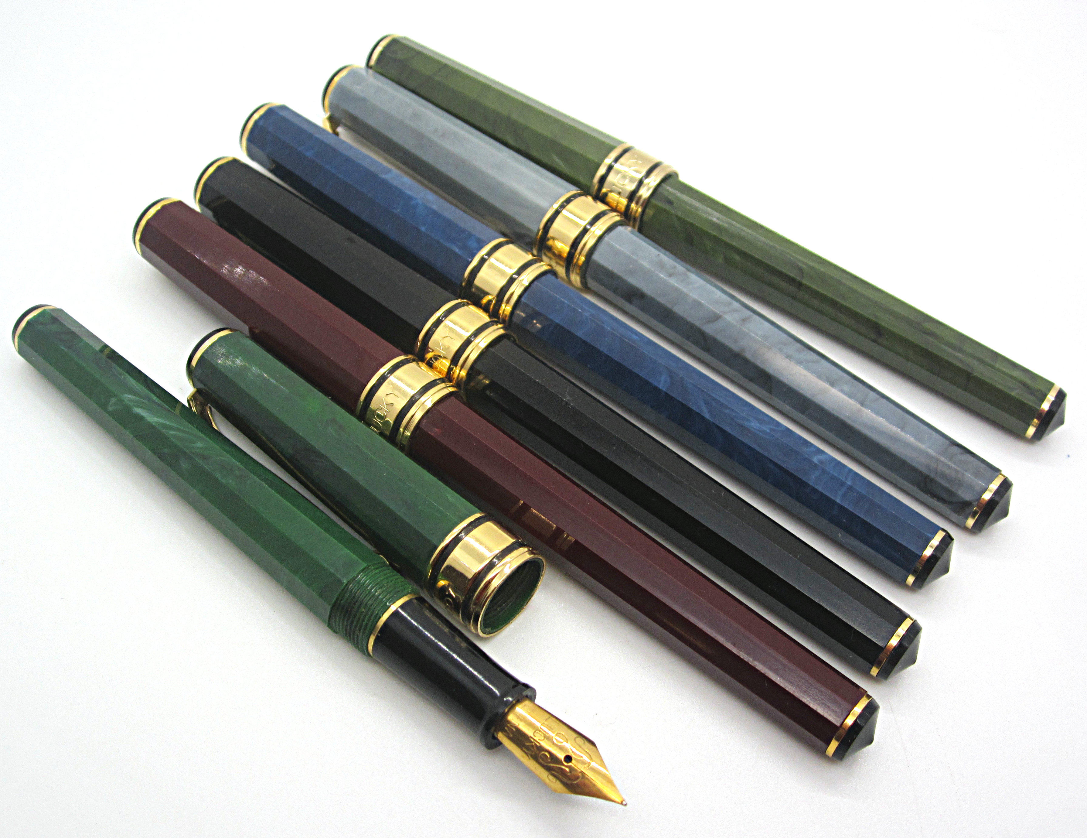 老钢笔原厂永生幸福2007铱金笔明尖练字螺旋帽树脂杆94年库存包邮