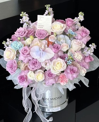 淮南鲜花店紫色玫瑰蝴蝶兰白玫瑰紫罗兰鲜花抱抱桶