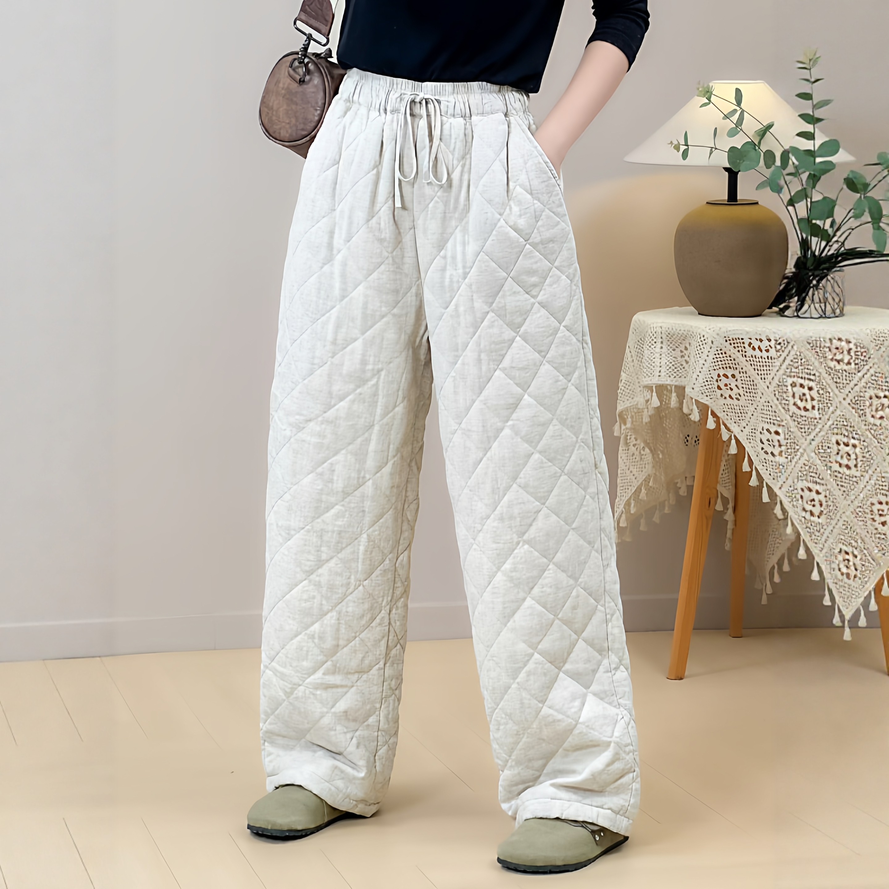 【重磅厚款】亚麻棉裤菱格纹秋冬加棉加厚休闲裤子,女装/女士精品,棉裤/羽绒裤,淘宝优惠券,粉丝福利购,淘宝优惠卷