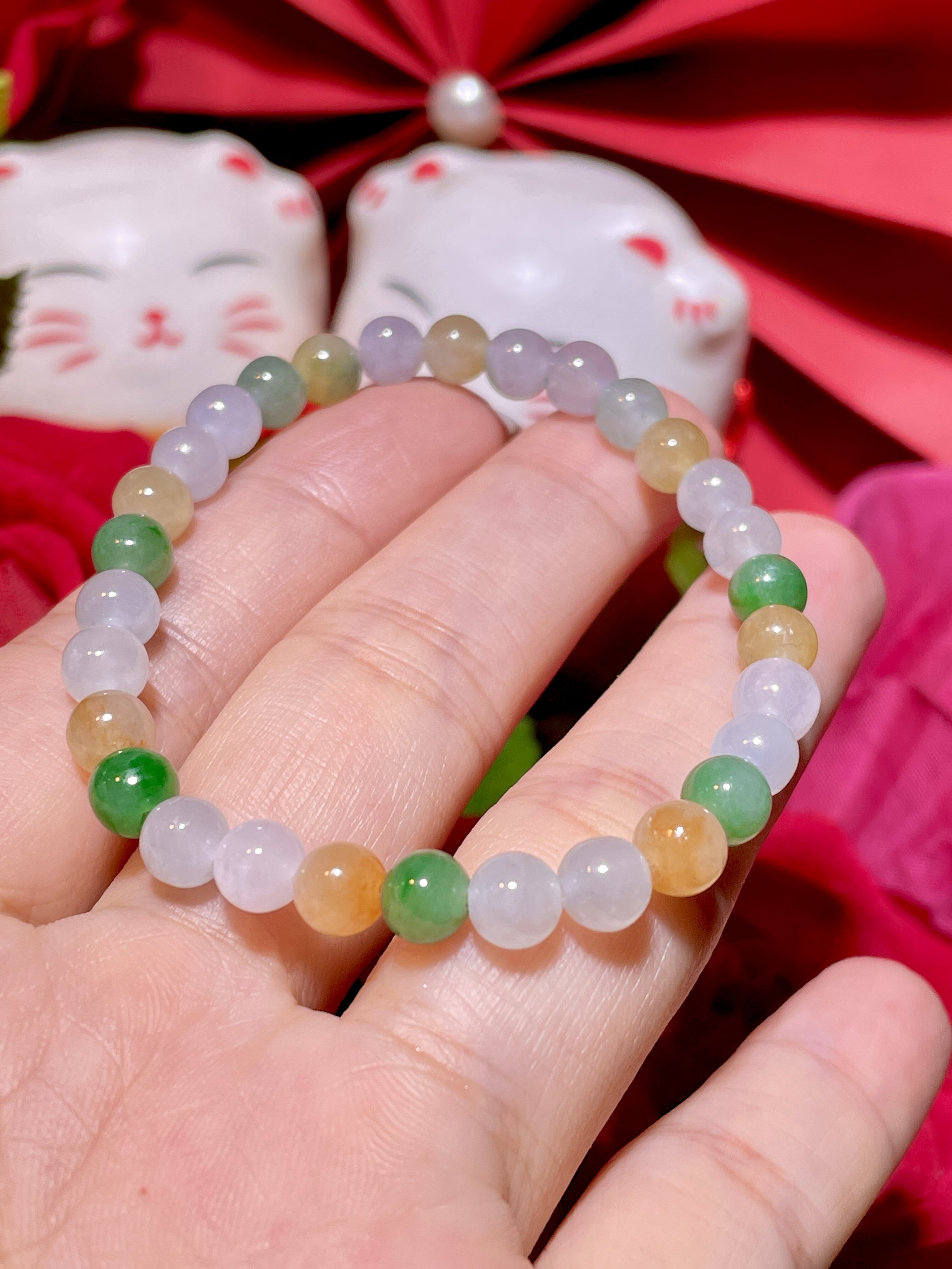 缅甸翡翠A货正品 冰种水润多宝圆珠手链手串时尚百搭大气款休闲款