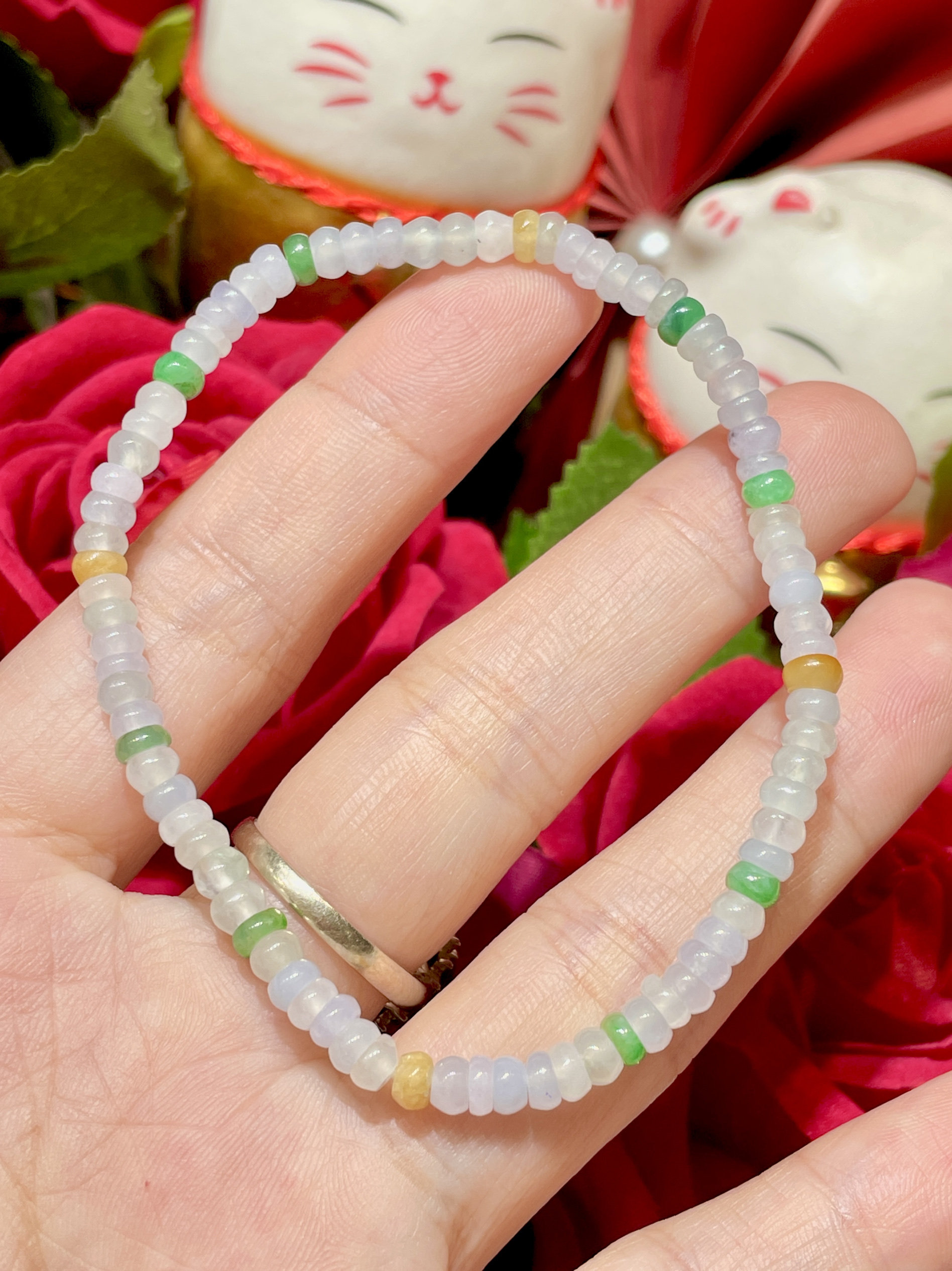 缅甸翡翠A货正品 冰种多色时来运转算盘珠手链 上手时尚百搭款式