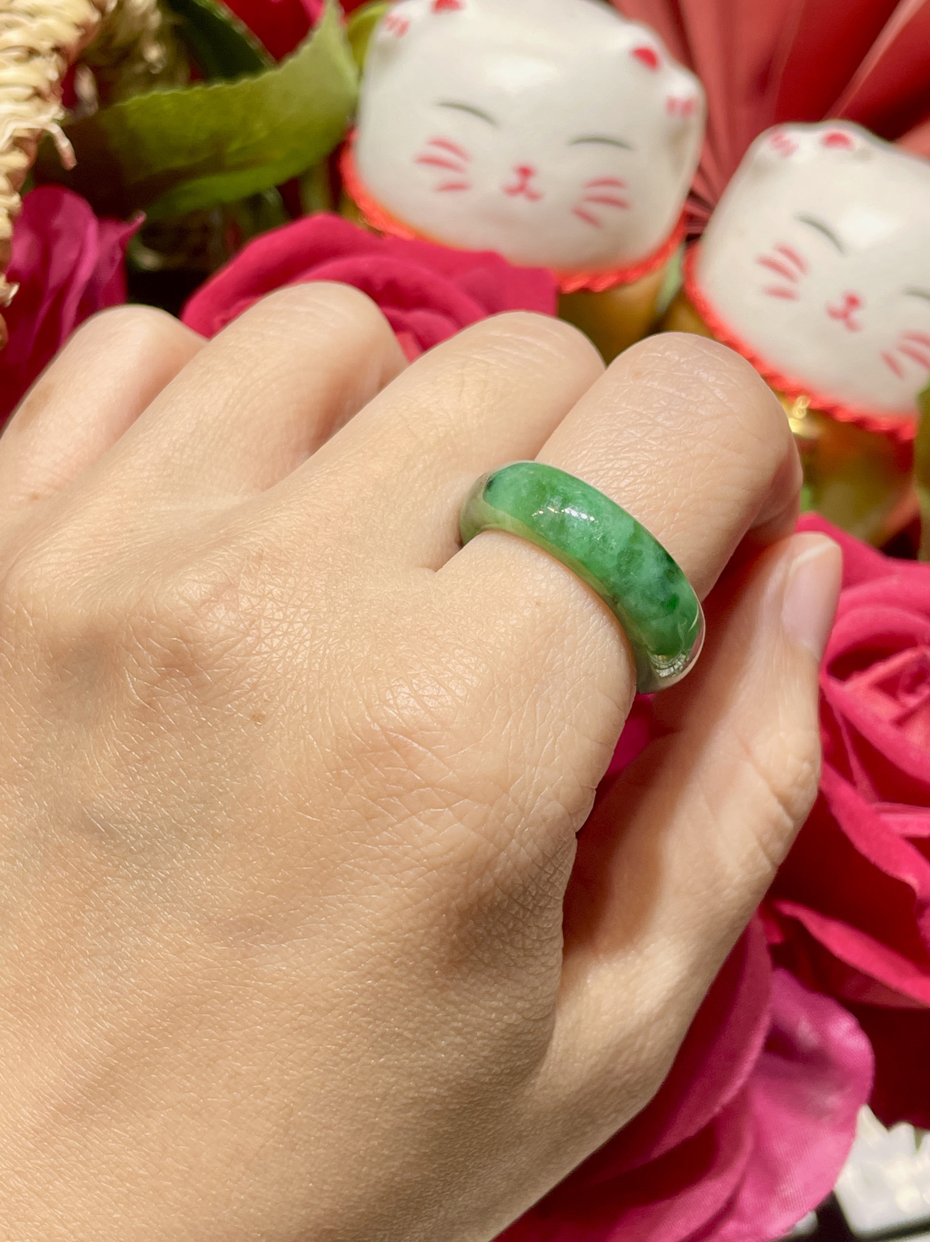 缅甸翡翠A货正品 冰种飘绿戒指戒圈15圈口多种佩戴可做路路通吊坠