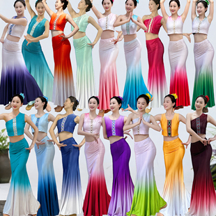 傣族舞蹈服装女成人练功服孔雀舞鱼尾裙傣族艺考舞蹈服装傣族舞服