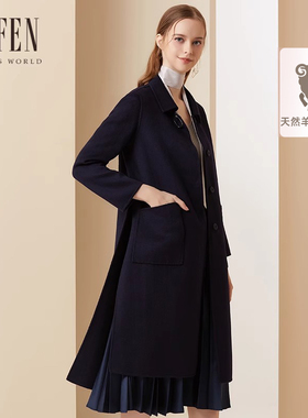 FUFEN福芬秋冬新款女士翻领羊毛气质中长款毛呢大衣DY-13368