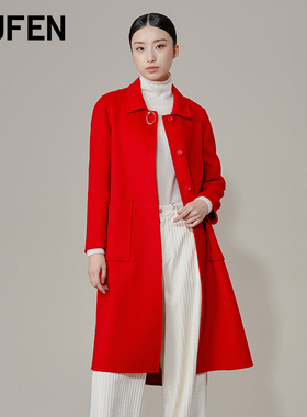 FUFEN福芬新款西装领大红毛呢大衣女宽松气质外套DY-13368-1
