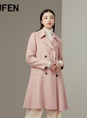 FUFEN福芬女秋冬新款西装领毛呢外套气质翻领大衣DY-14109