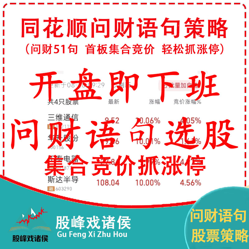 同花顺问财公式问财语句问财策略51句选股首板集合竞价短线1进2