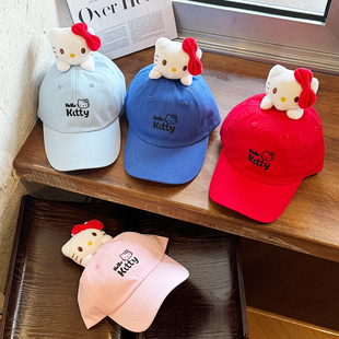 Hello Kitty可爱卡通棒球帽女春夏遮阳防晒亲子鸭舌帽纯棉儿童帽