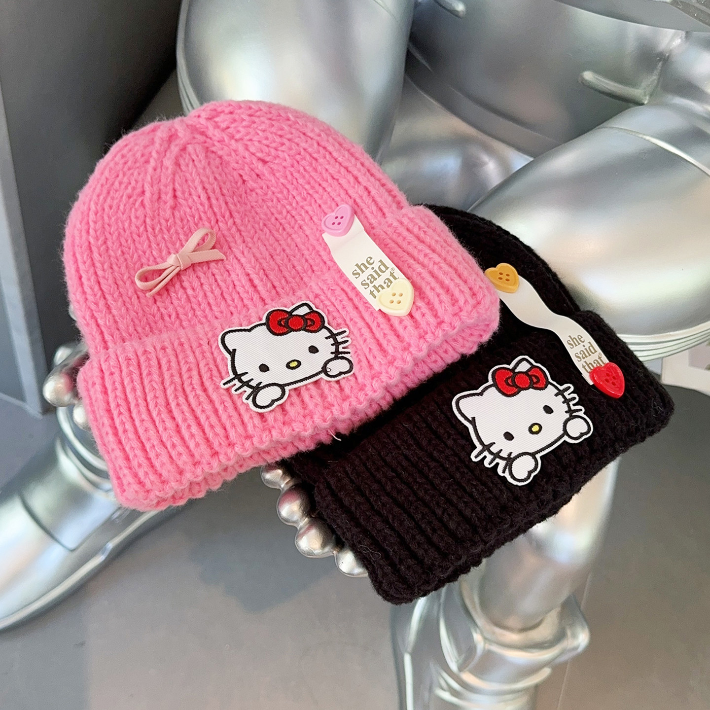 2025日系可爱KT猫刺绣针织毛线帽女秋冬保暖字母纽扣冷帽套头帽女,服饰配件/皮带/帽子/围巾,帽子,淘宝优惠券,粉丝福利购,淘宝优惠卷