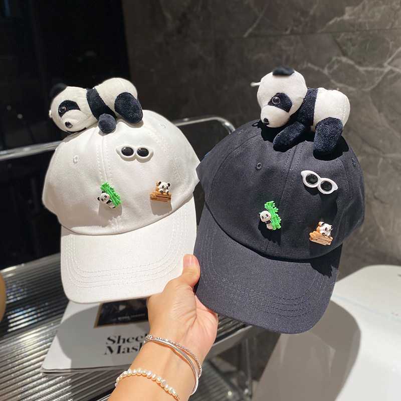 大坏狼设计师款韩版熊猫亲子鸭舌帽纯棉精致情侣棒球帽卡通装饰帽