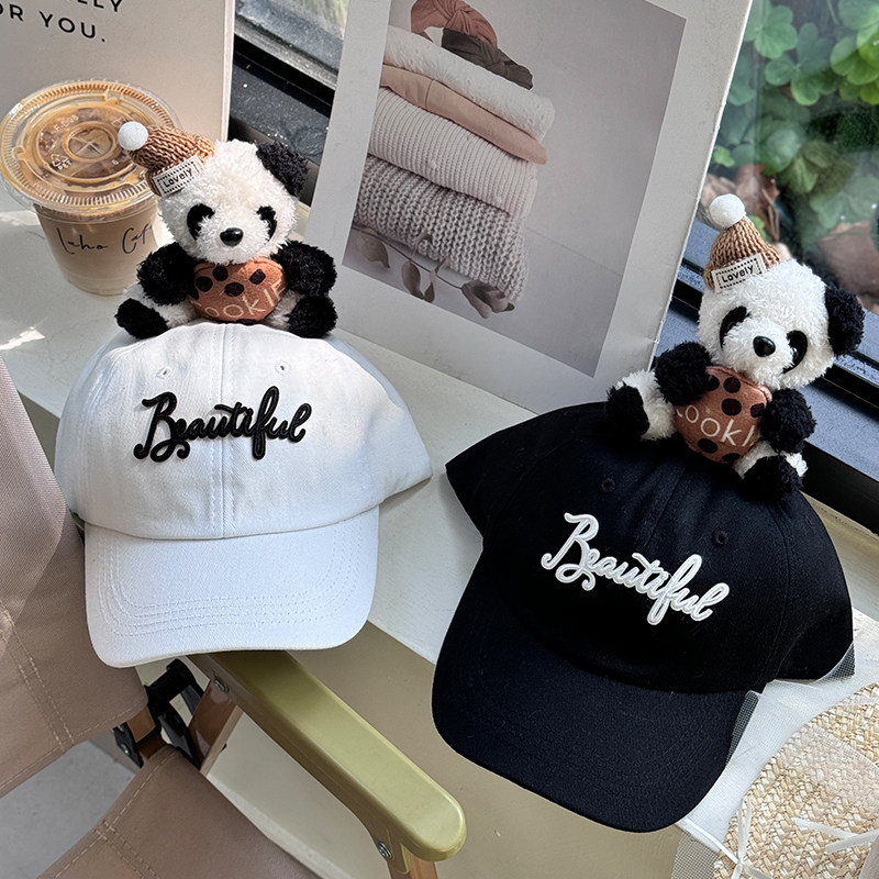 韩系熊猫饼干亲子棒球帽女春夏韩版百搭黑白儿童鸭舌帽卡通遮阳帽