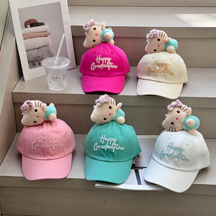 日单原创可爱卡通KT猫鸭舌帽女亲子棒球帽字母出游遮阳防晒儿童帽