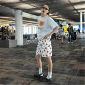 爱心运动情侣裤 短裤 满印不过四分美式 裤 子透气休闲街头 网眼膝夏季