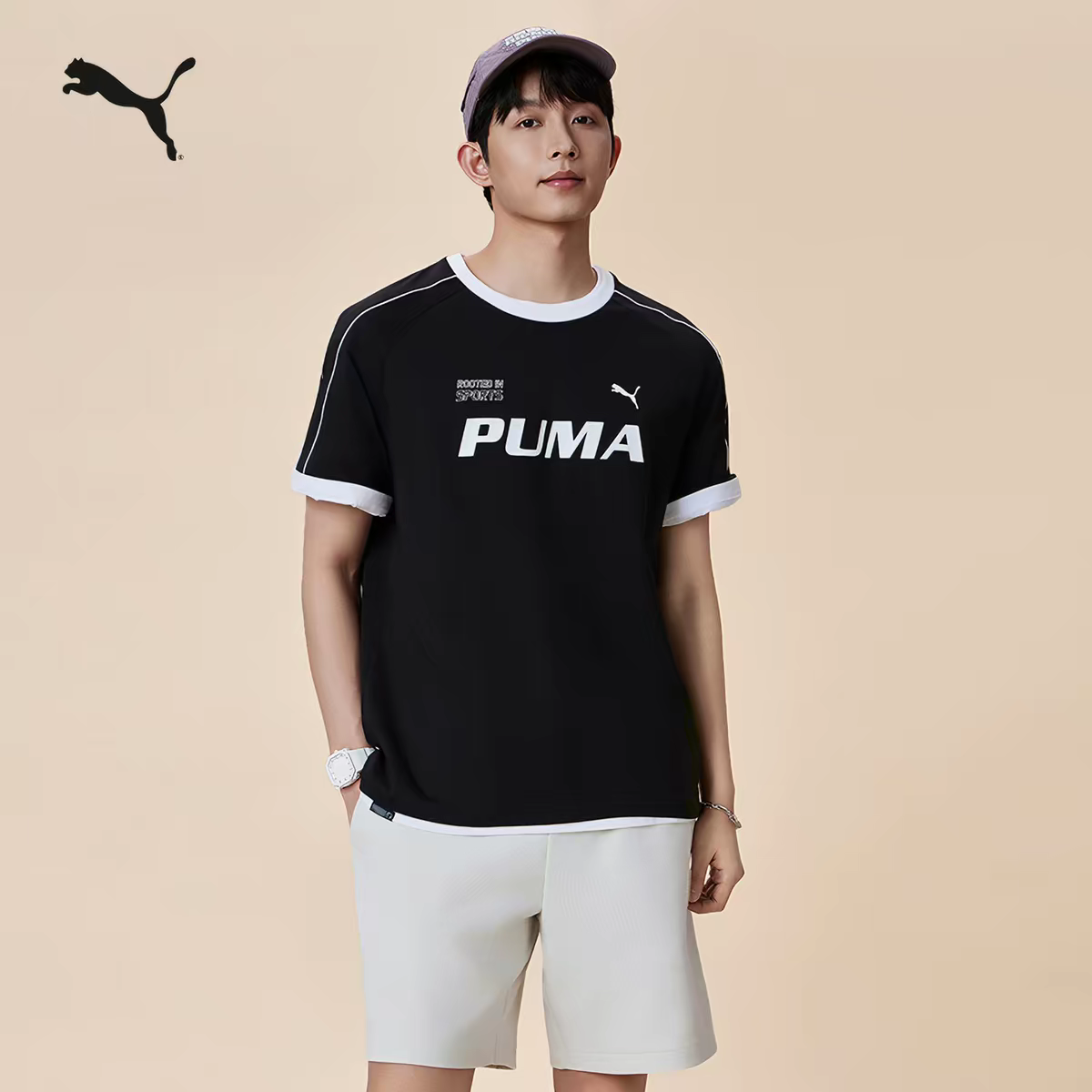 PUMA彪马凉感宽松美式复古足球风短袖运动T恤男女夏季上衣695496